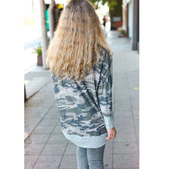 NWT Women's Be Bold Camouflage French Terry Open Front Cardigan Sweater - Picture 2 of 9